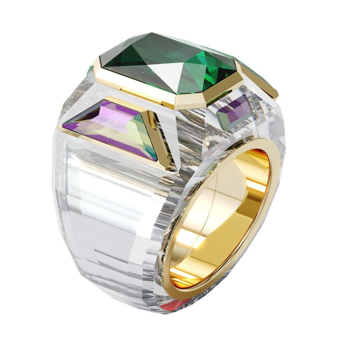 Chromastack Cocktail ring, Green, Gold shiny Crystal, size 52
