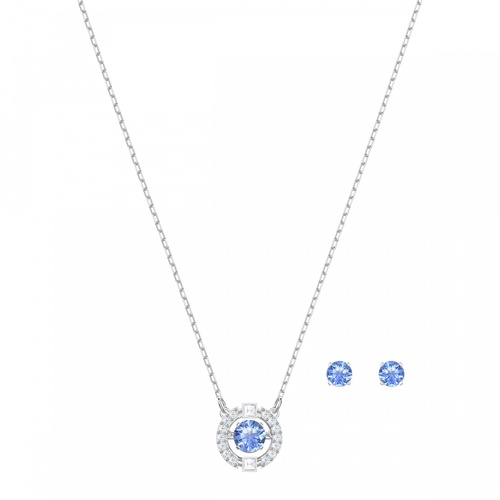 Комплект, Синий, Родиевое покрытие Swarovski