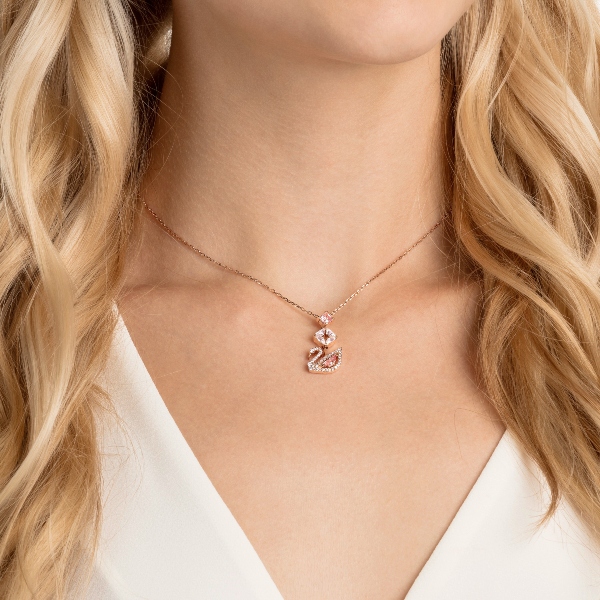 Y-veida kaklarota, Daudzkrāsains, Rozā zelta toņa pārklājums Swan Swarovski 2