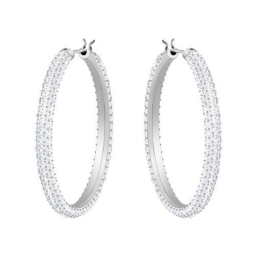Серьги-обручи, Белый, Родиевое покрытие Stone Swarovski