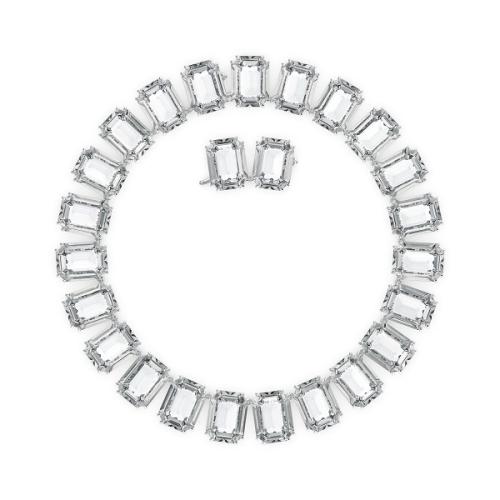 Колье, Кристаллы огранка октагон, Белый, Родиевое покрытие Millenia Swarovski