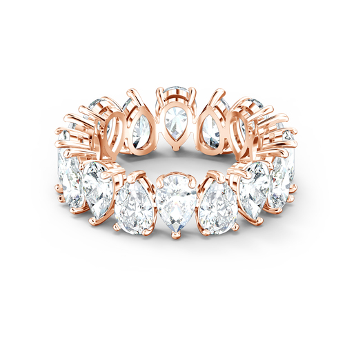 Кольцо, Белый, Покрытие оттенка розового золота Swarovski