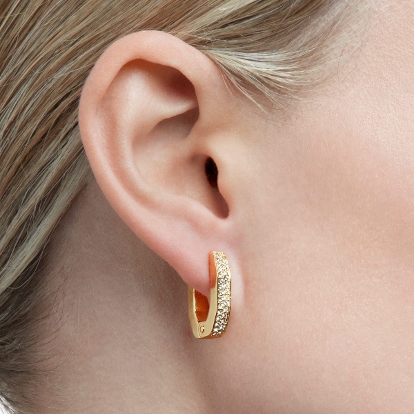 Серьги-кольца, В форме 'октагон', Белый, Покрытие оттенка золота DEXTERA OCTAGON Swarovski 2