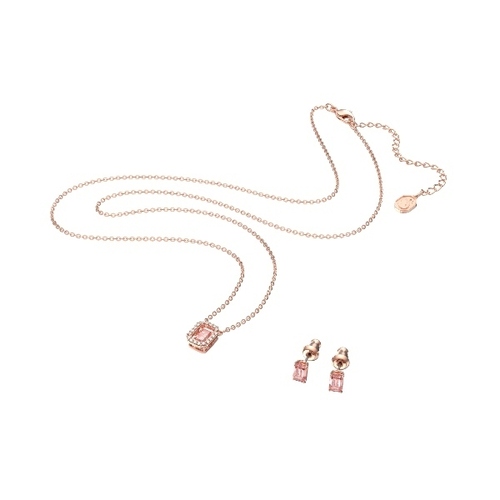 Dc set, Octagon cut Swarovski Zirconia, Pink, Rose-gold plated Swarovski