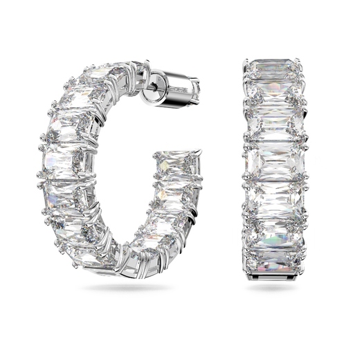 Auskari-rinķi, Astoņstūra griezuma kristāli, Swarovski Zirconia, Balts, Rodija pārklājums