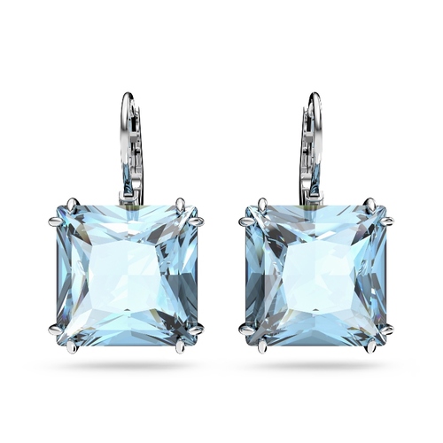 Drop earrings, Square cut, Blue, Rhodium plated Millenia Swarovski