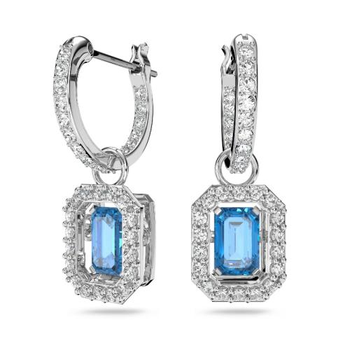 Auskari, Astoņstūra griezuma kristāli, Swarovski Zirconia, Zils, Rodija pārklājums Una Swarovski