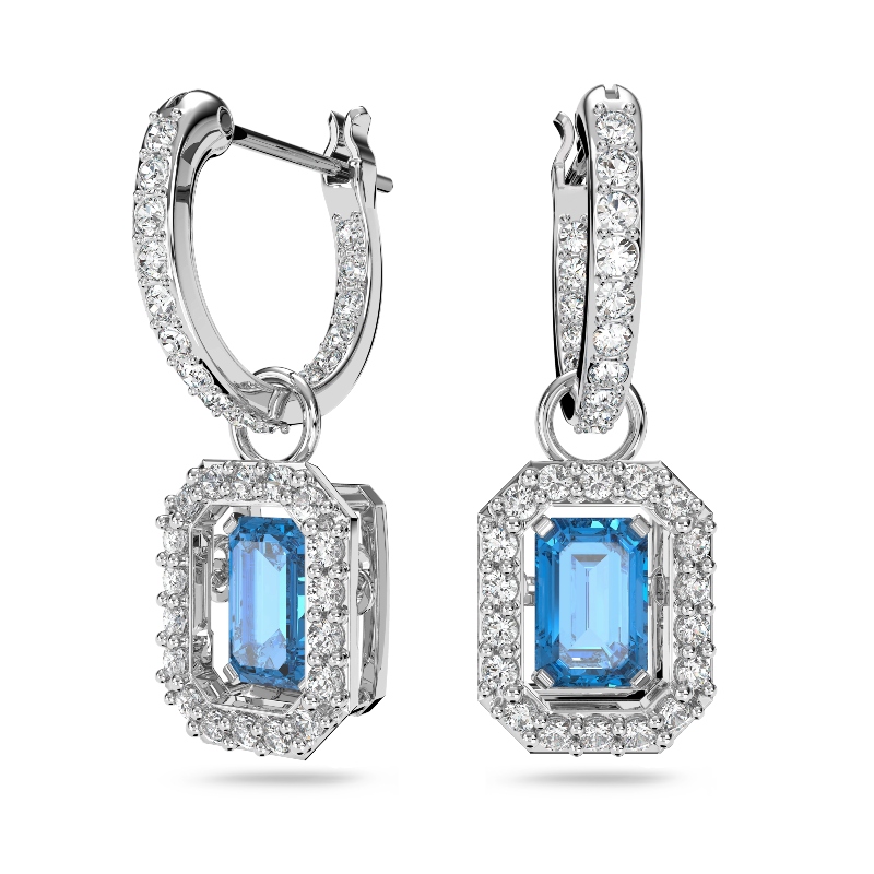Auskari, Astoņstūra griezuma kristāli, Swarovski Zirconia, Zils, Rodija pārklājums Una Swarovski