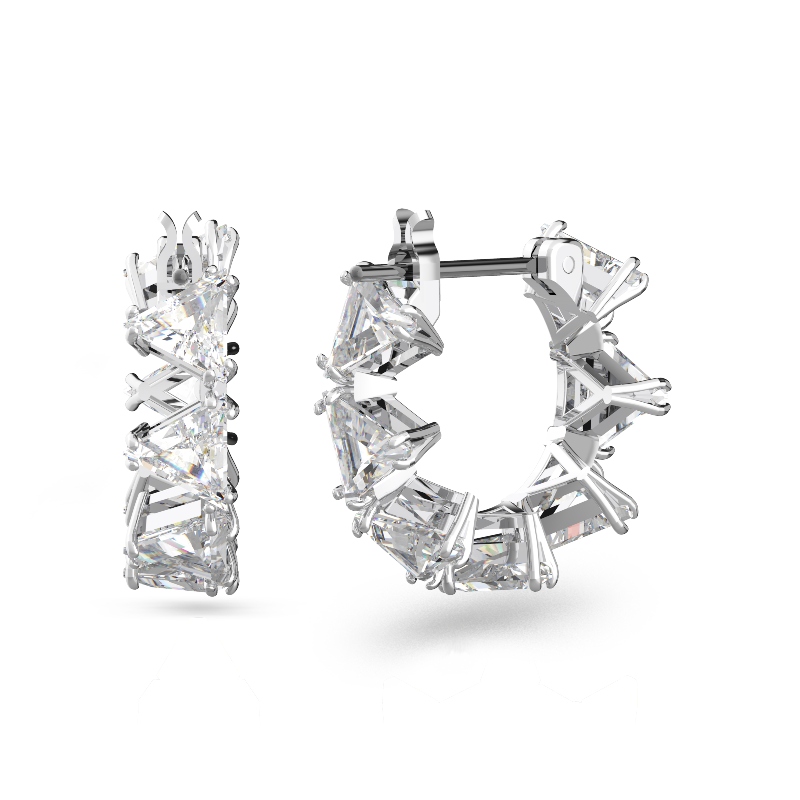 Auskari-rinķi, Trīsstūris Swarovski cirkonijs, Balts, Rodija pārklājums Matrix Swarovski 2