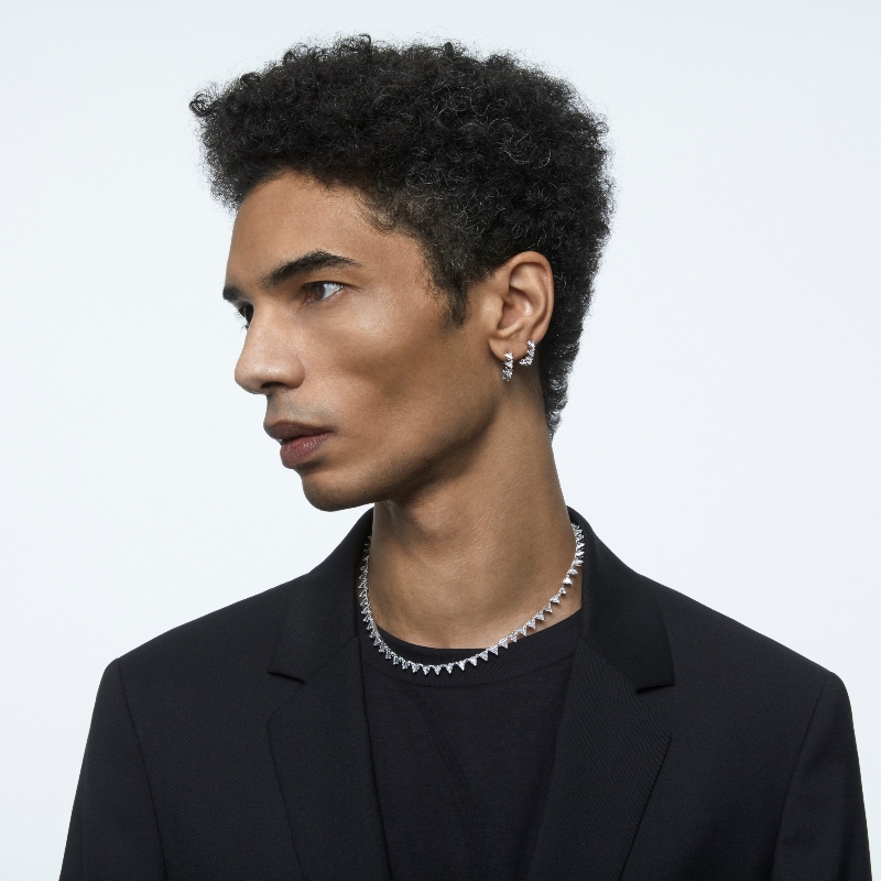 Auskari-rinķi, Trīsstūris Swarovski cirkonijs, Balts, Rodija pārklājums Matrix Swarovski 4