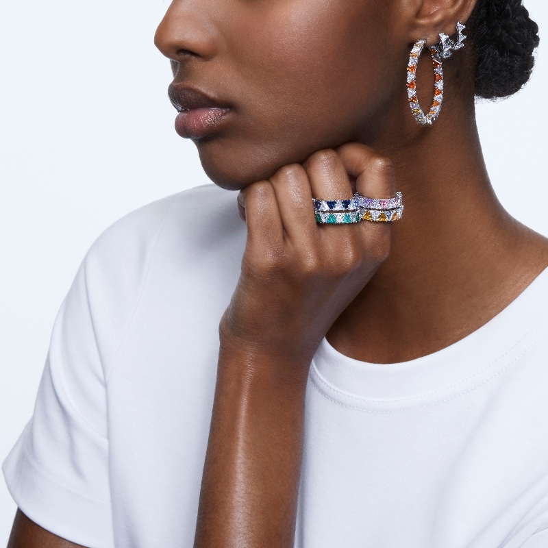 Auskari-rinķi, Trīsstūris Swarovski cirkonijs, Balts, Rodija pārklājums Matrix Swarovski 5