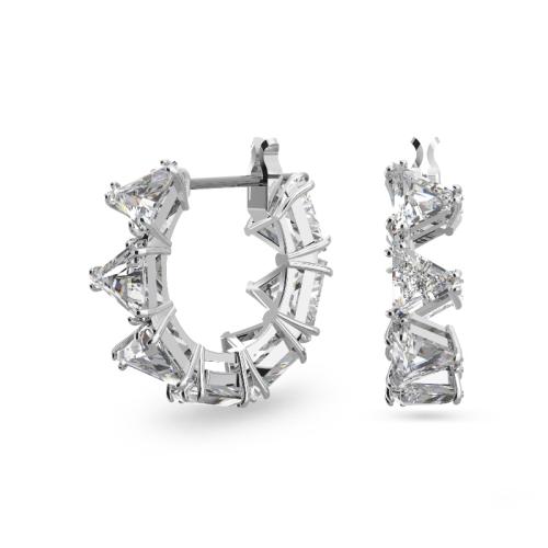 Auskari-rinķi, Trīsstūris Swarovski cirkonijs, Balts, Rodija pārklājums Matrix Swarovski