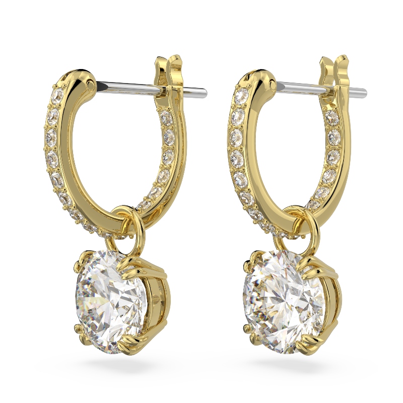 Nokarenie auskari, Apaļais griezums, Balts, Zelta toņa pārklājums Stilla Swarovski 2