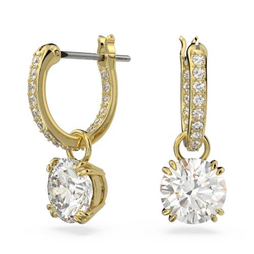 Nokarenie auskari, Apaļais griezums, Balts, Zelta toņa pārklājums Stilla Swarovski