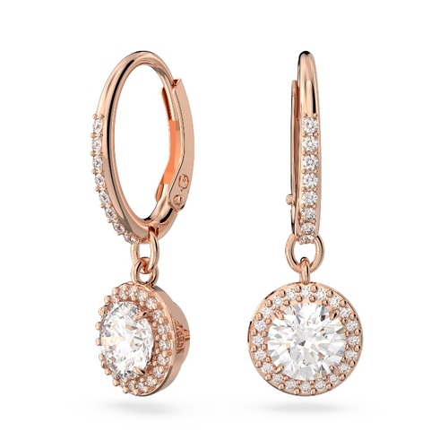 Nokarenie auskari, Apaļais griezums, Pavé, Balts, Rozā zelta toņa pārklājums Una Swarovski
