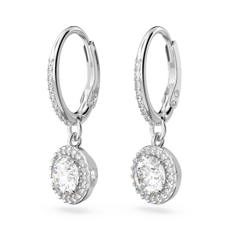 Nokarenie auskari, Apaļais griezums, Pavé, Balts, Rodija pārklājums Una Swarovski 2