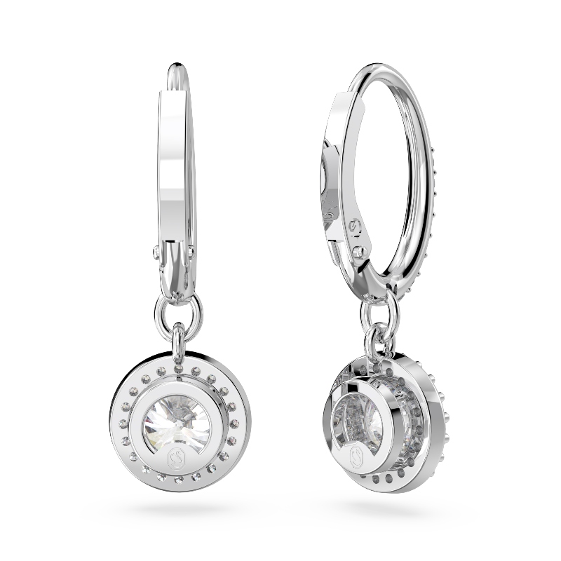 Nokarenie auskari, Apaļais griezums, Pavé, Balts, Rodija pārklājums Una Swarovski 3