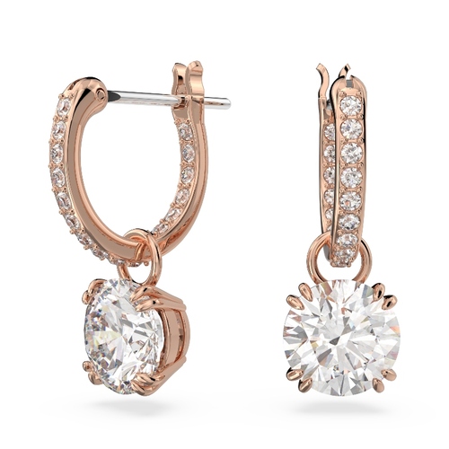 Nokarenie auskari, Apaļais griezums, Balts, Rozā zelta toņa pārklājums Stilla Swarovski
