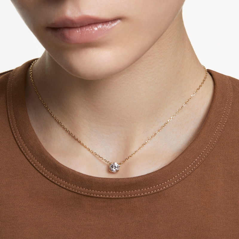 Kulons, Apaļais griezums, Balts, Zelta toņa pārklājums Stilla Swarovski 5