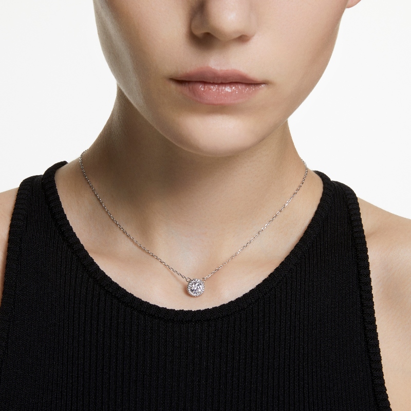Kulons, Apaļais griezums, Pavé, Balts, Rodija pārklājums Una Swarovski 5
