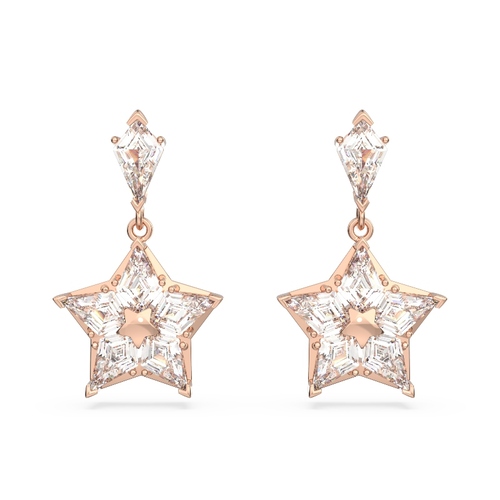 Pierced Earrings Drop, Rose Gold shiny, White Stella Swarovski