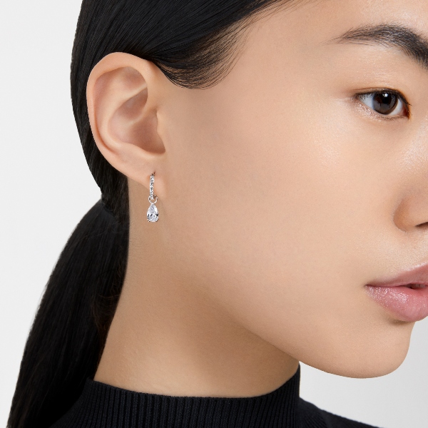 Auskari-rinķi, Pērļu griezuma kristāli, Balts, Rodija pārklājums Stilla Swarovski 4