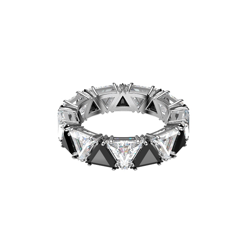 Gredzens, Melns- Balts, Rodija pārklājums Swarovski