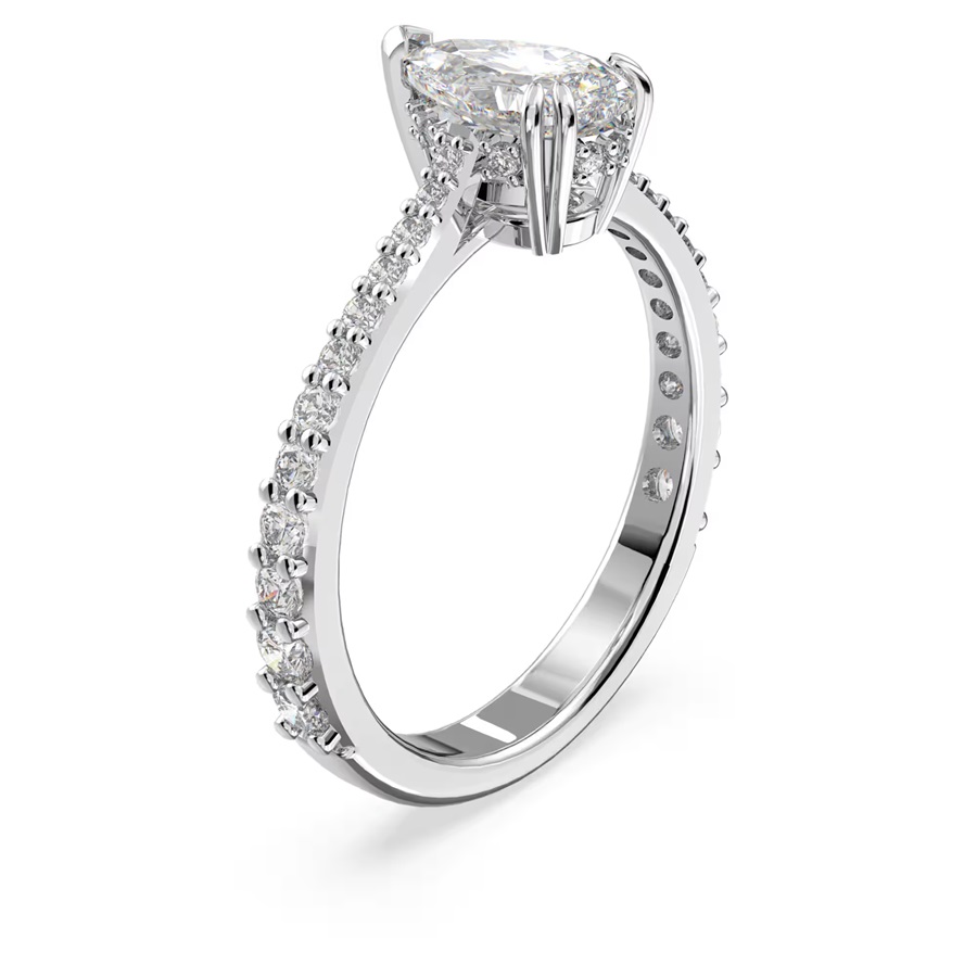 Коктейльное кольцо Pear, Родиевое покрытие, Белый Stilla Pear Swarovski 2