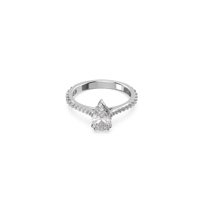 Коктейльное кольцо Pear, Родиевое покрытие, Белый Stilla Pear Swarovski