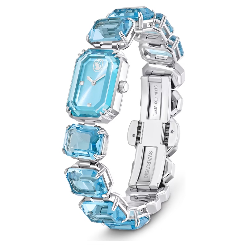 Часы, Кристаллы огранка октагон, Синий, Родиевое покрытие Millenia Swarovski 2
