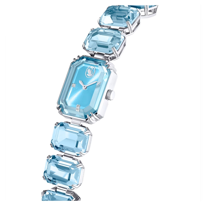 Часы, Кристаллы огранка октагон, Синий, Родиевое покрытие Millenia Swarovski 4