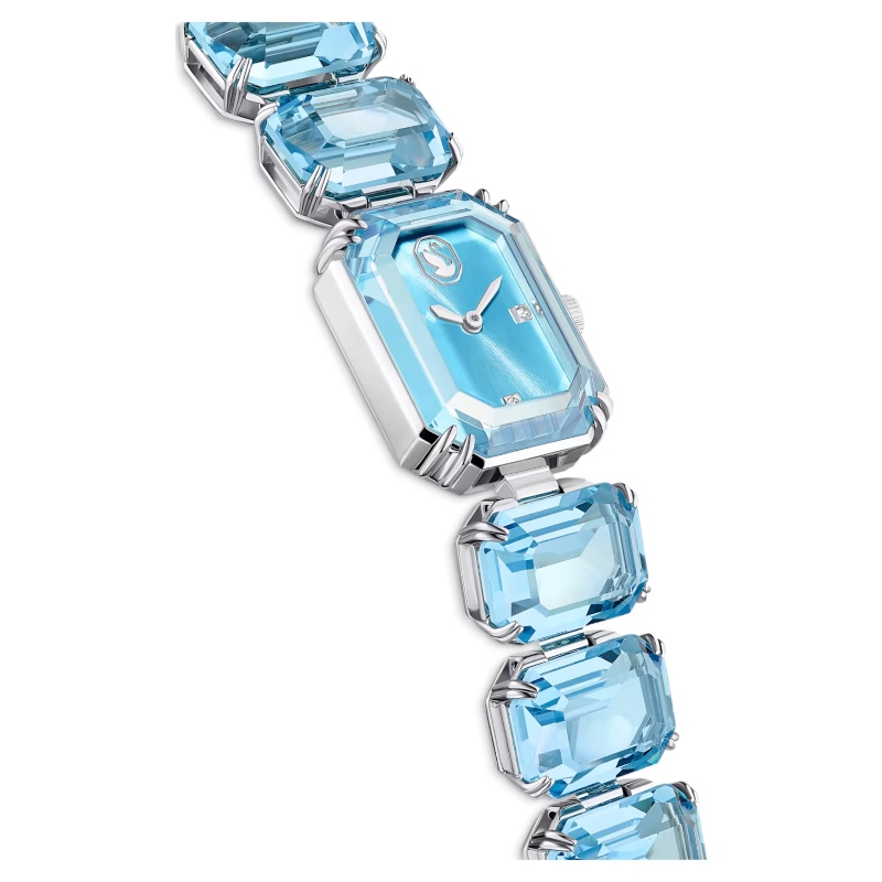 Часы, Кристаллы огранка октагон, Синий, Родиевое покрытие Millenia Swarovski 5