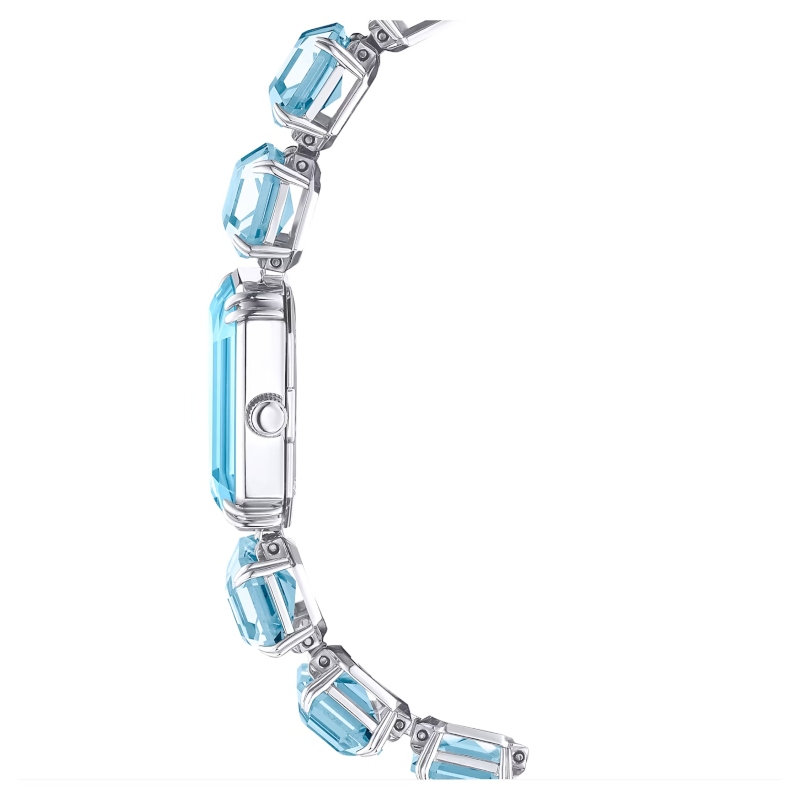 Часы, Кристаллы огранка октагон, Синий, Родиевое покрытие Millenia Swarovski 7