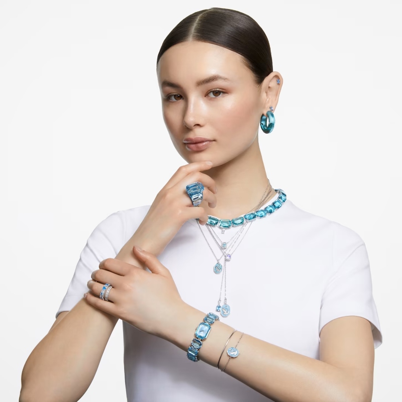 Часы, Кристаллы огранка октагон, Синий, Родиевое покрытие Millenia Swarovski 8
