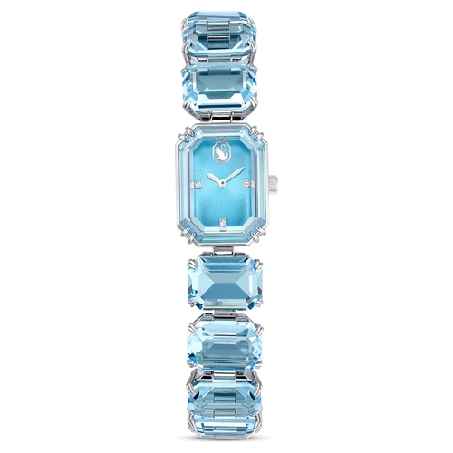 Часы, Кристаллы огранка октагон, Синий, Родиевое покрытие Millenia Swarovski