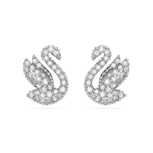 Пуссеты, Лебедь, Белые, Родиевое покрытие Swarovski