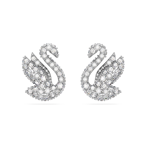 Пуссеты, Лебедь, Белые, Родиевое покрытие Swarovski