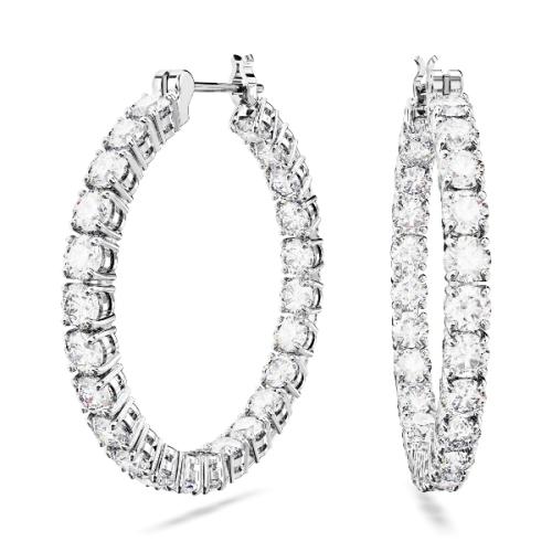 Auskari-rinķi, Apaļais griezums, Balts, Rodija pārklājums Matrix Swarovski