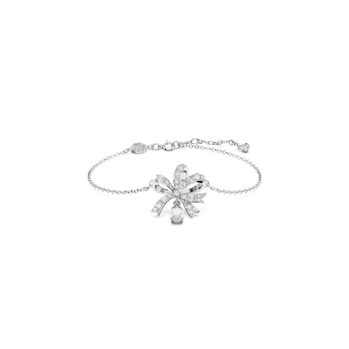 Браслет, Бант, Белый, Родиевое покрытие Volta Swarovski