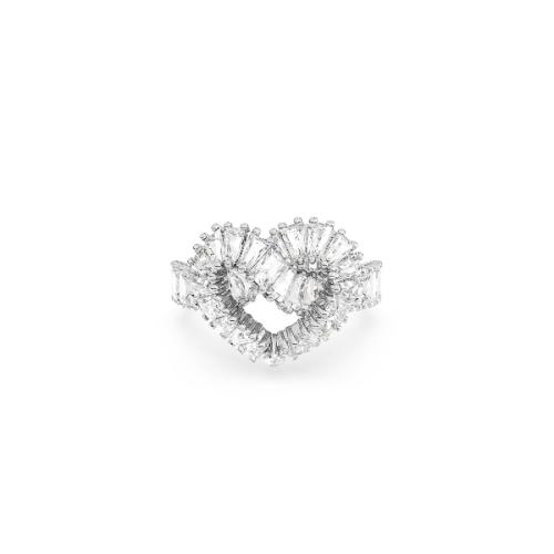 Cocktail ring, Mixed cuts, Heart, White, Rhodium plated Swarovski