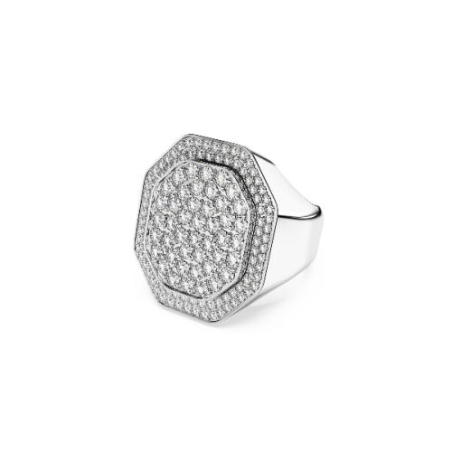 Коктейльное кольцо, Восьмиугольные, Белый, Родиевое покрытие DEXTERA OCTAGON Swarovski