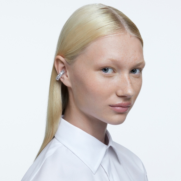 Клипсы, Квадратная огранка, Белые, Родиевое покрытие Millenia Swarovski 2