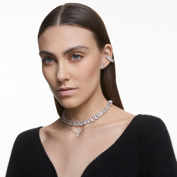Клипсы, Квадратная огранка, Белые, Родиевое покрытие Millenia Swarovski 3
