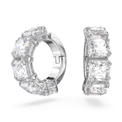 Клипсы, Квадратная огранка, Белые, Родиевое покрытие Millenia Swarovski