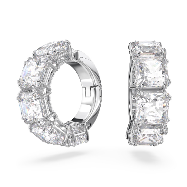 Клипсы, Квадратная огранка, Белые, Родиевое покрытие Millenia Swarovski