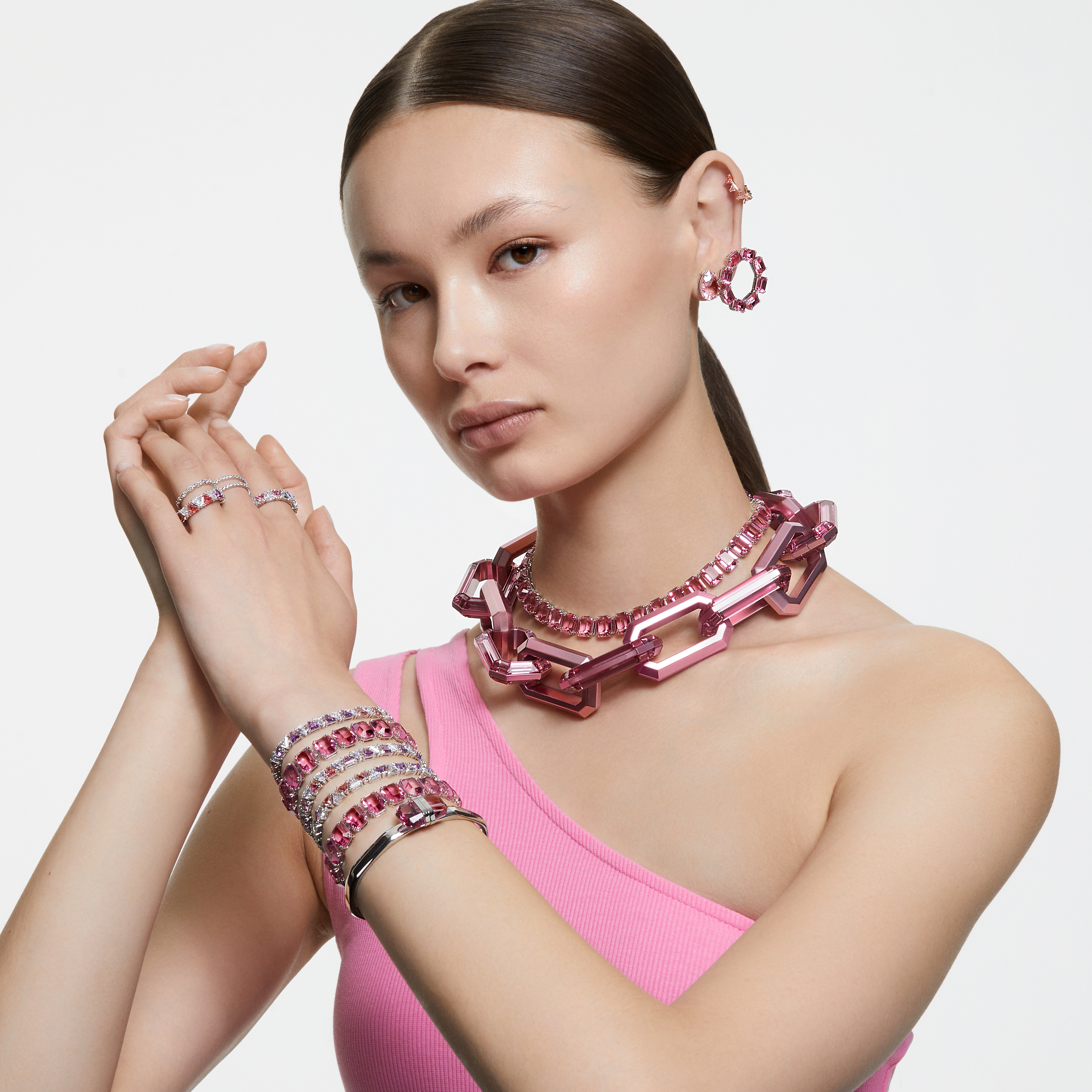 Gredzens, Apaļais griezums, Balts, Rodija pārklājums Matrix Swarovski 5