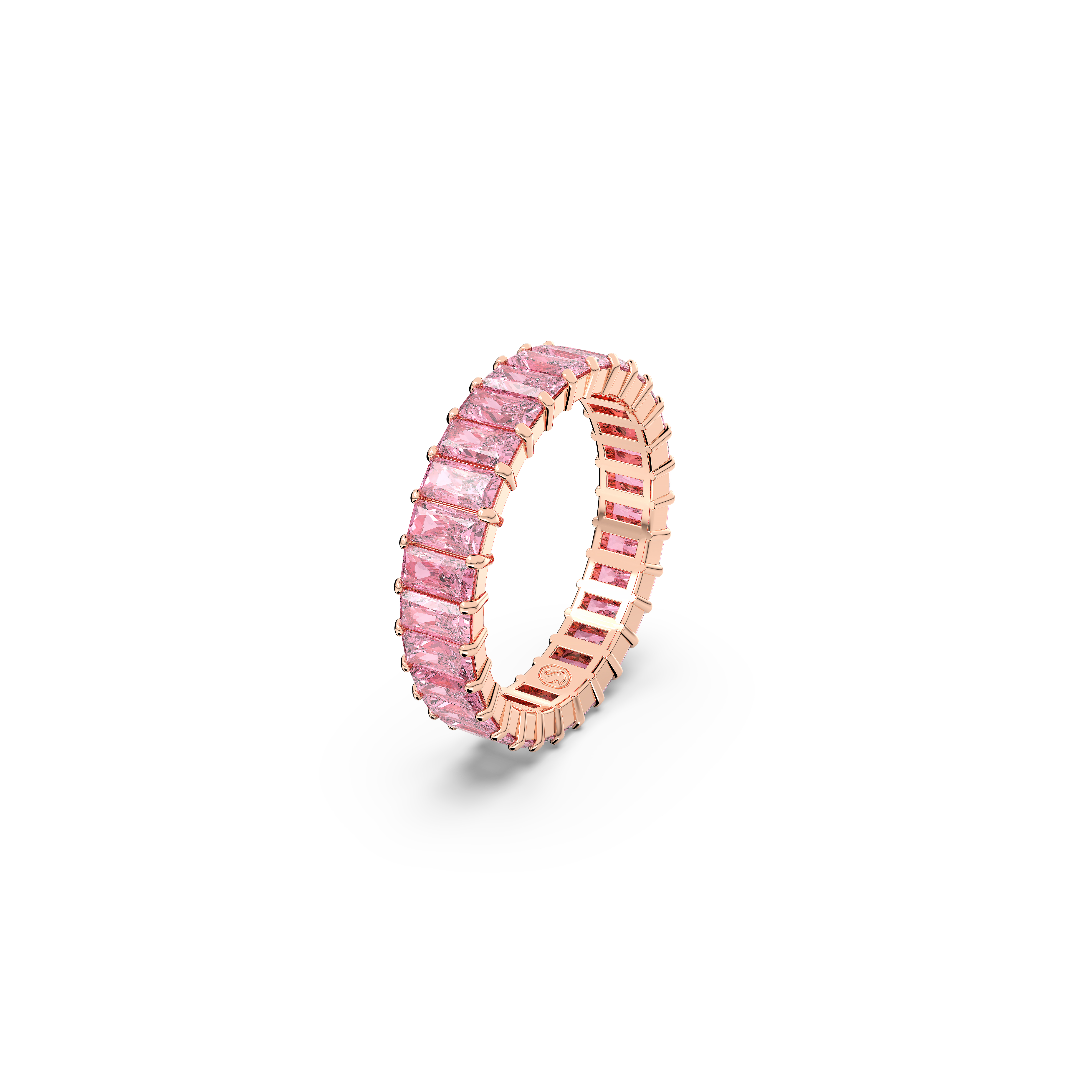 Gredzens, Bageteveida griezums, Rozā, Rozā zelta toņa pārklājums Matrix Swarovski 2