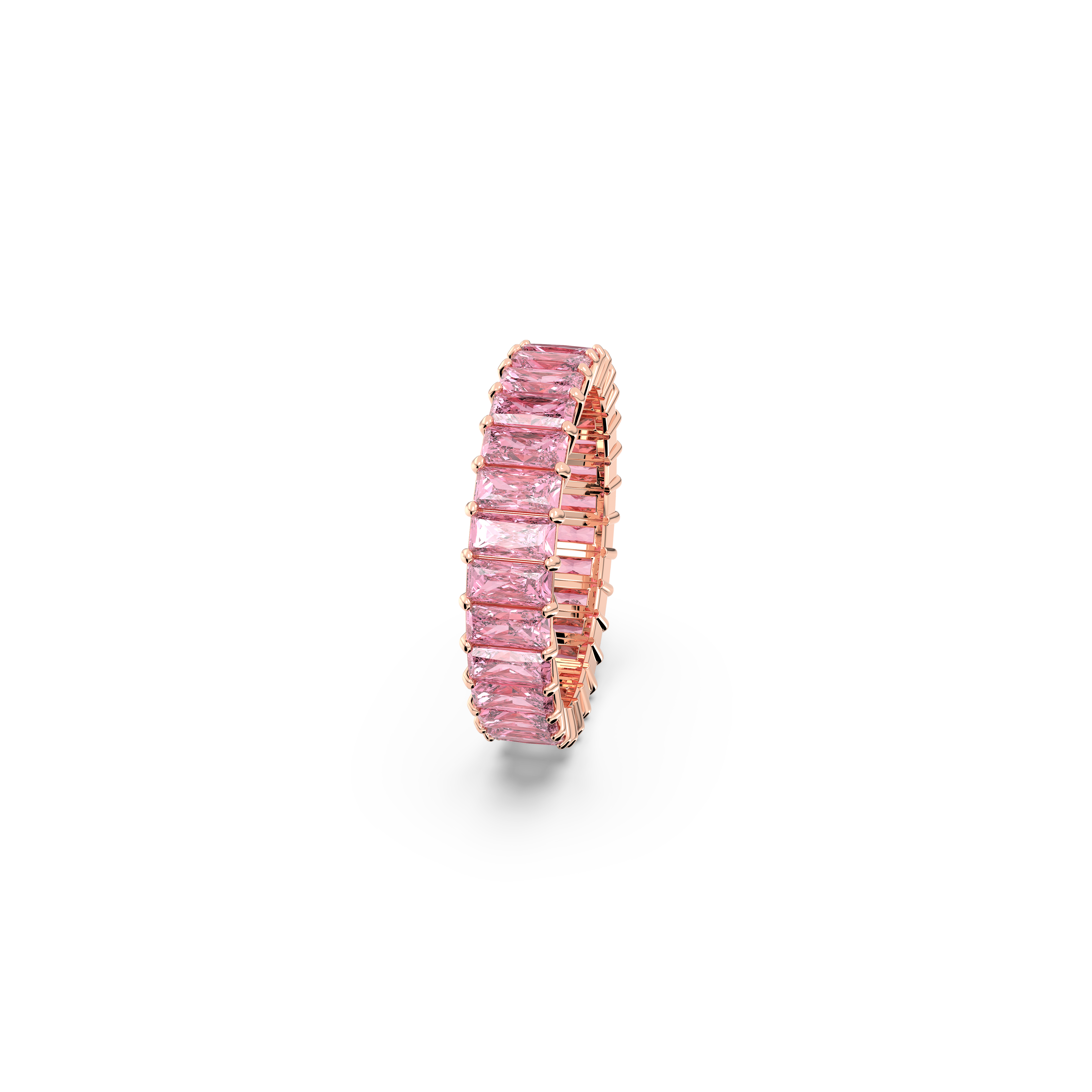 Gredzens, Bageteveida griezums, Rozā, Rozā zelta toņa pārklājums Matrix Swarovski 3