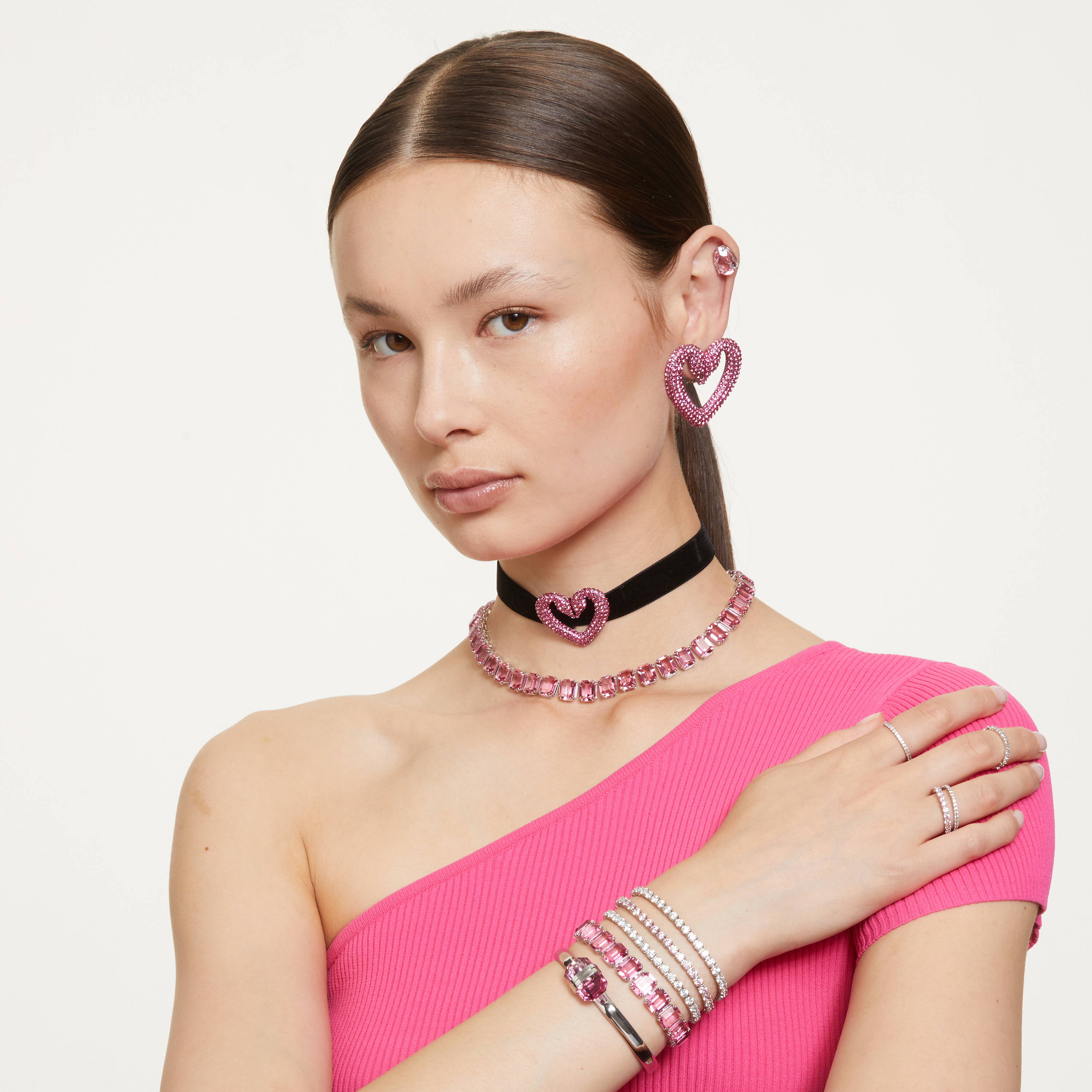 Rokassprādze, Apaļais griezums, Balts, Rodija pārklājums Matrix Swarovski 6