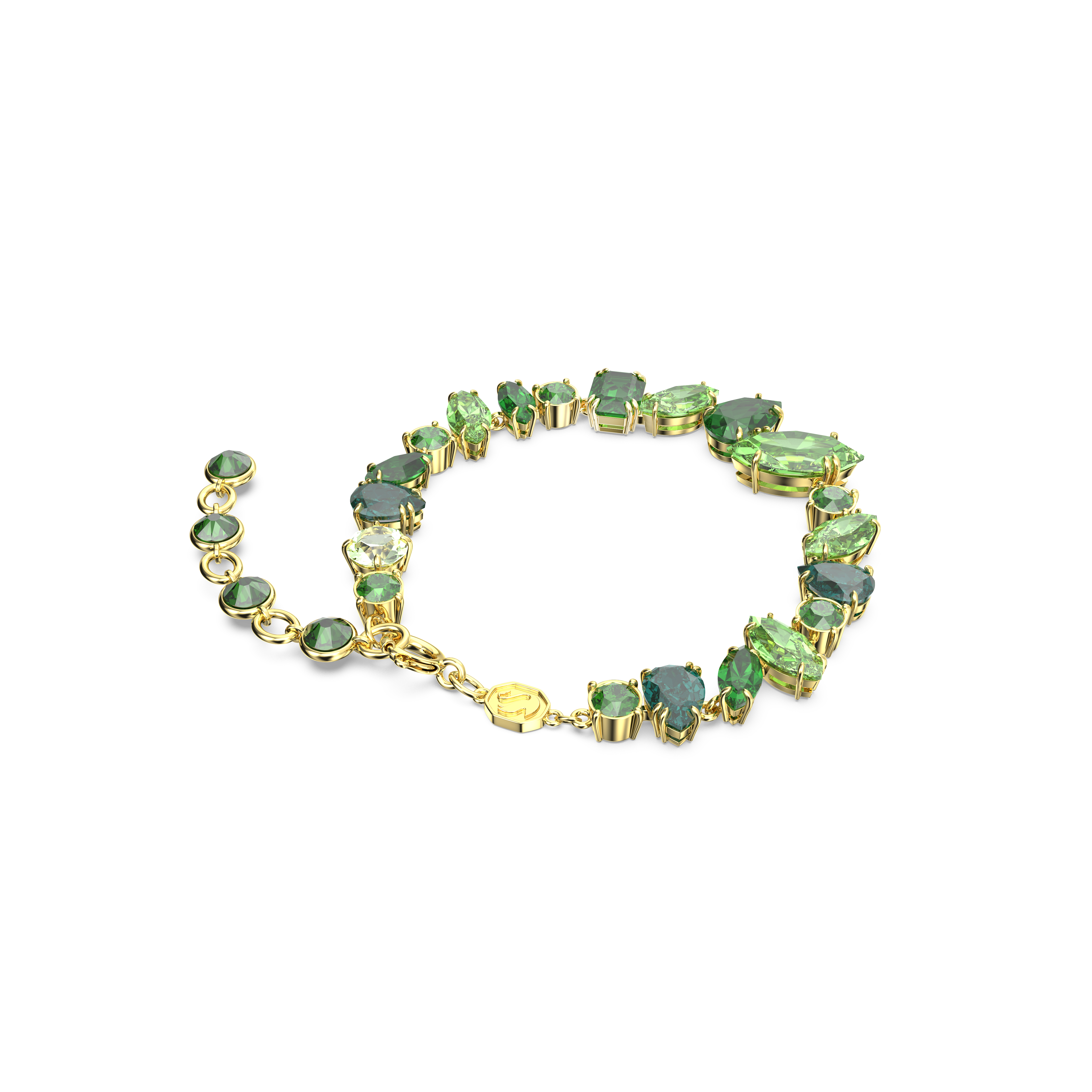 Браслет, Разные огранки, Зеленое, Покрытие оттенка золота Gema Swarovski 4
